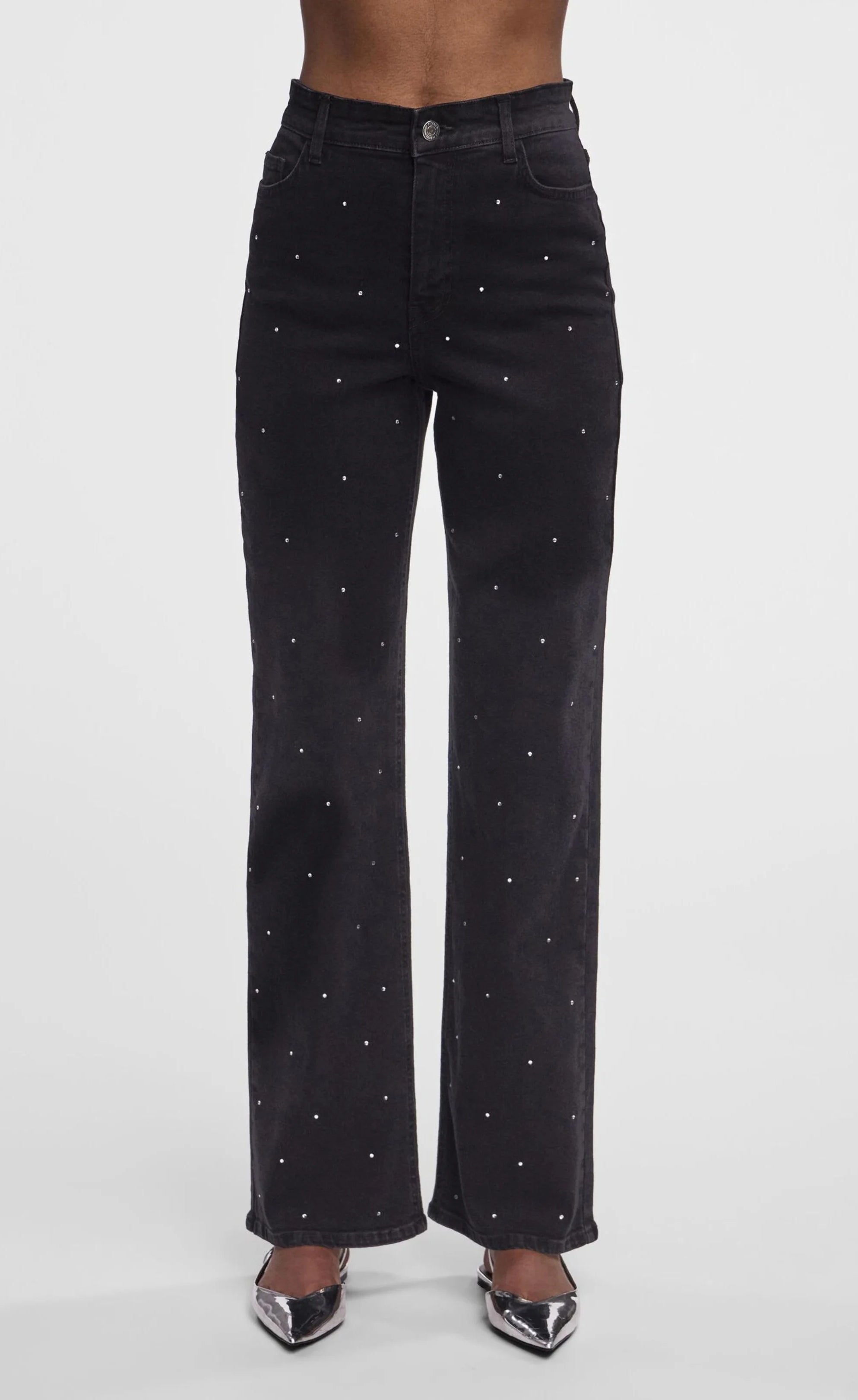 Embellished Wide-Leg High Waisted Jeans