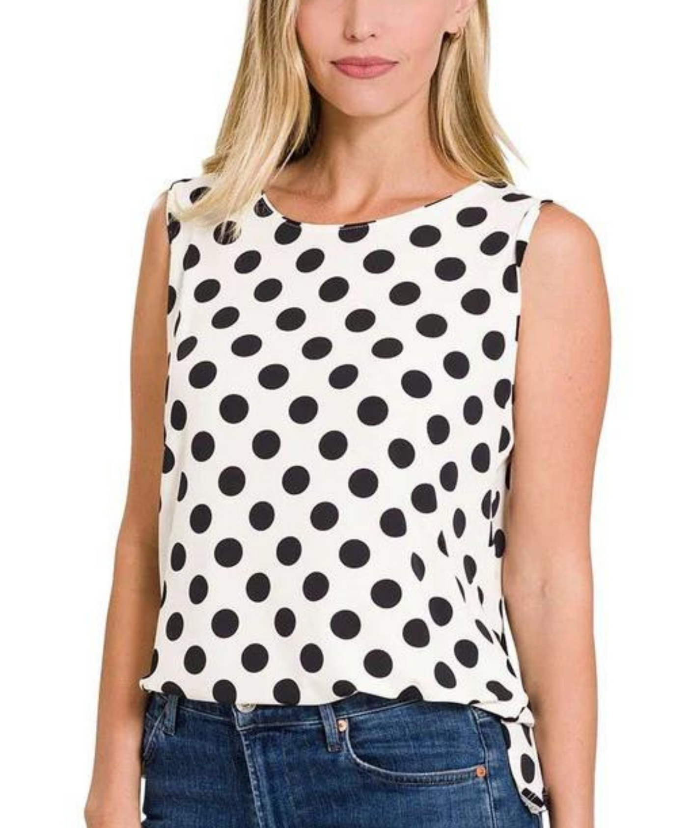 POLKA DOT SLEEVELESS TOP - (Short Sleeves)