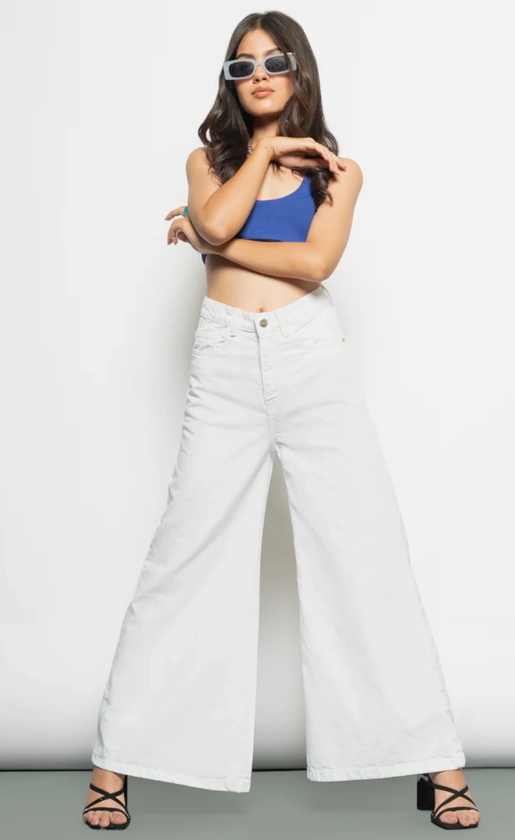 High-Waisted White Wide-Leg Jeans