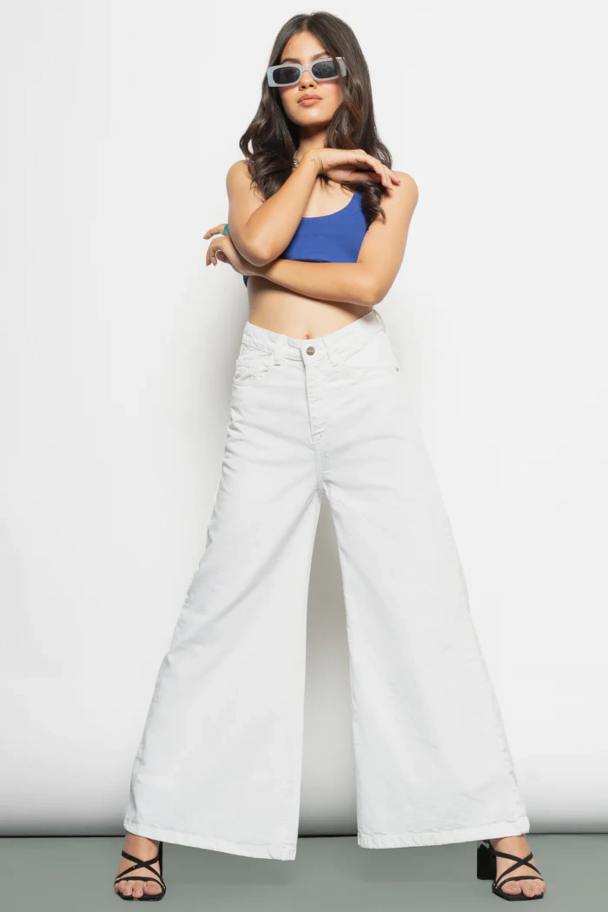 High-Waisted White Wide-Leg Jeans