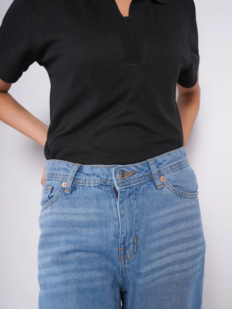 D600 - Mid Wash High Waist Wide Leg Jeans