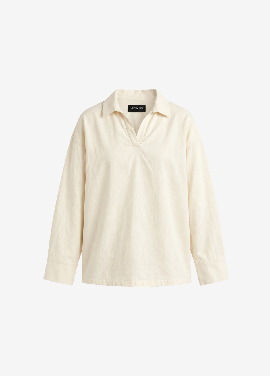 Oversized V-Neck Collar Shirt - Off White