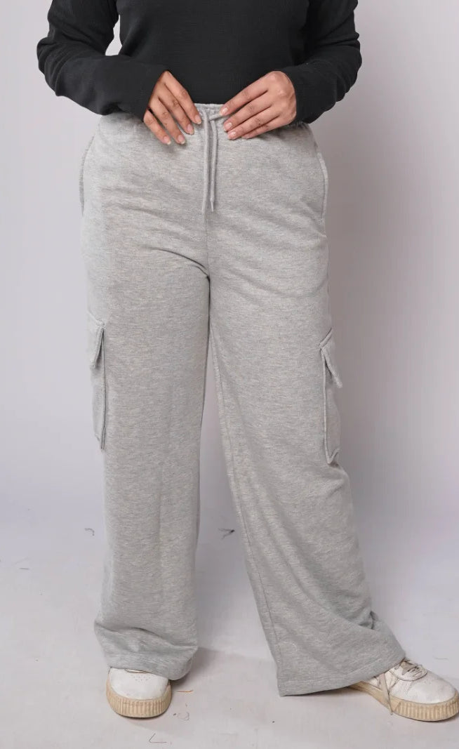 D600 - Grey Wide Leg Cargo Trousers