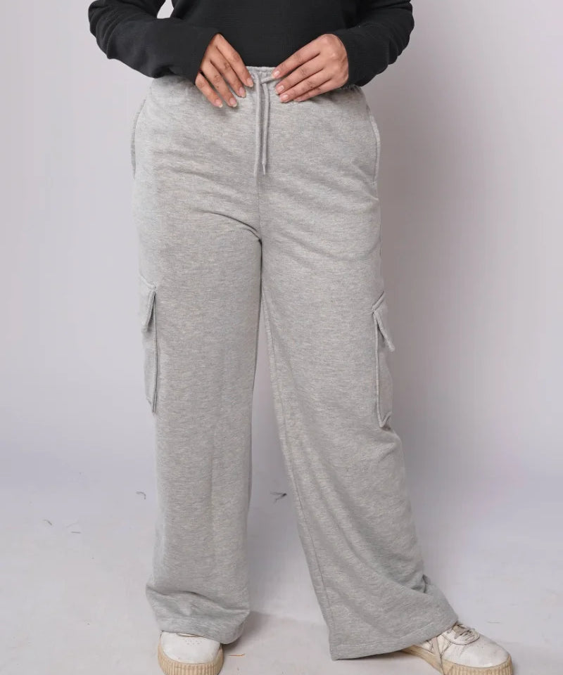 D600 - Grey Wide Leg Cargo Trousers