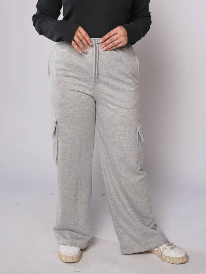 D600 - Grey Wide Leg Cargo Trousers