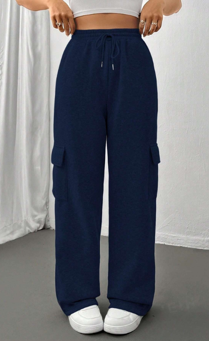 ZARA NAVY BLUE HIGH WAISTED CARGO SWEATPANT