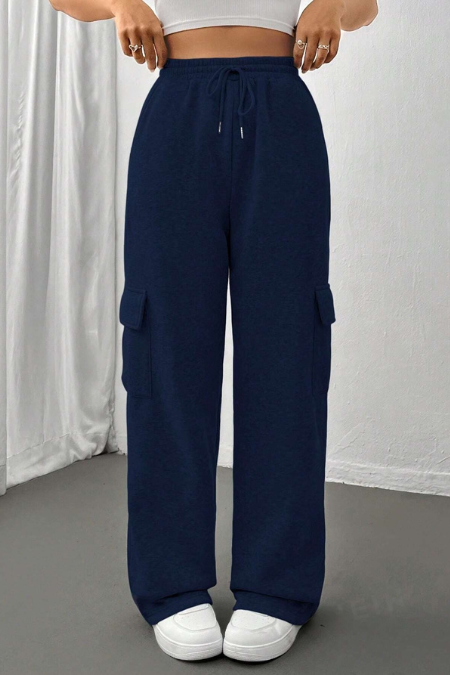 ZARA NAVY BLUE HIGH WAISTED CARGO SWEATPANT