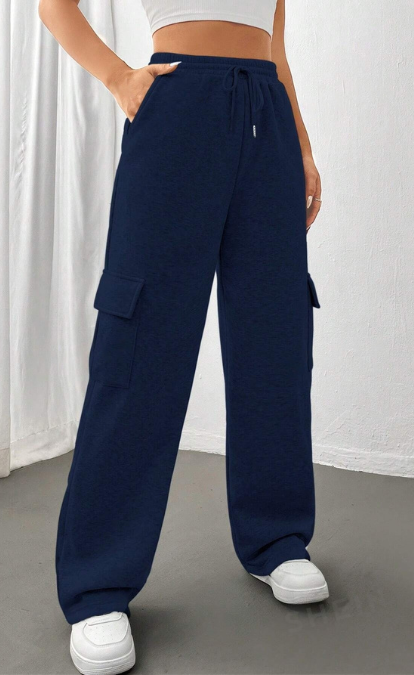 ZARA NAVY BLUE HIGH WAISTED CARGO SWEATPANT