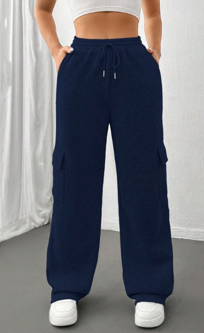 ZARA NAVY BLUE HIGH WAISTED CARGO SWEATPANT
