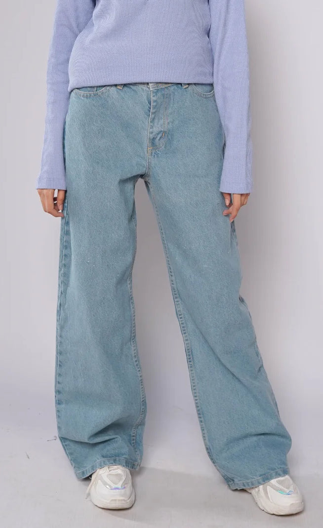 D600 - Vintage Blue High Waist Wide Leg Jeans