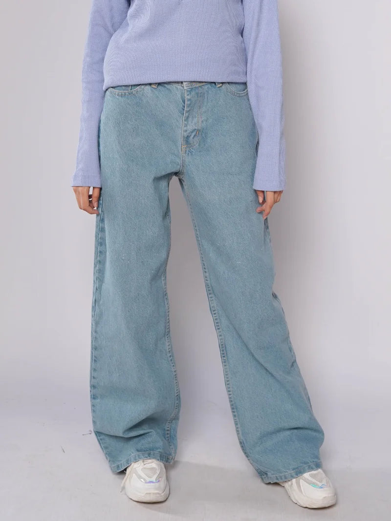 D600 - Vintage Blue High Waist Wide Leg Jeans