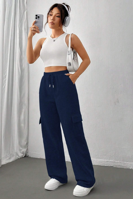 ZARA NAVY BLUE HIGH WAISTED CARGO SWEATPANT