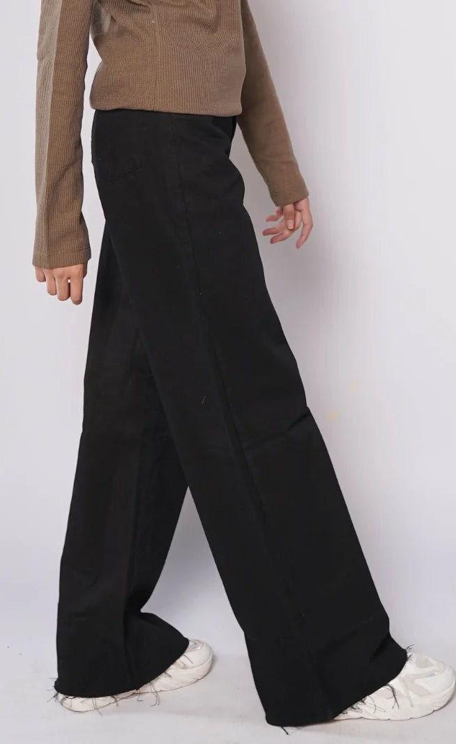 D600 - High Rise Frayed Hem Wide Leg Jeans