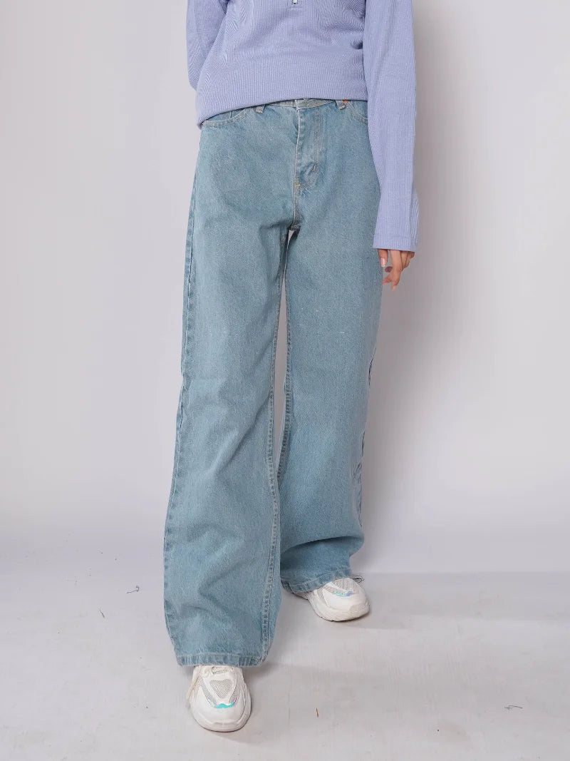 D600 - Vintage Blue High Waist Wide Leg Jeans