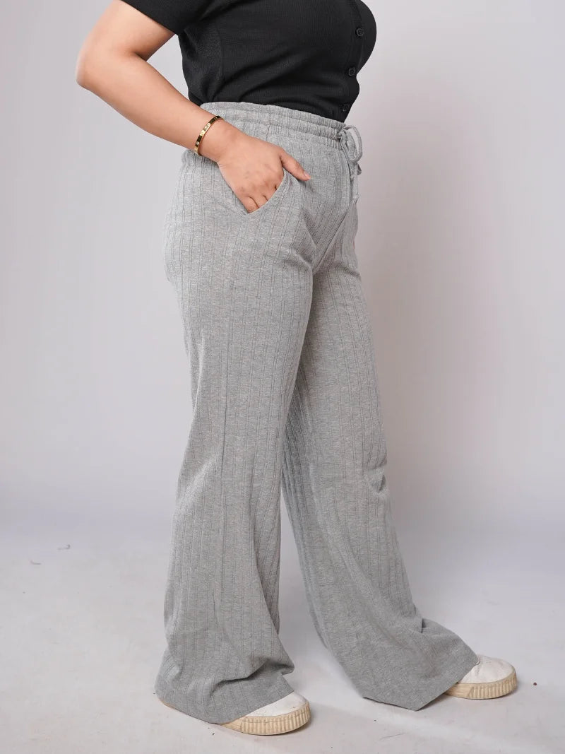 D600 - Grey Wide Leg Striped Trousers