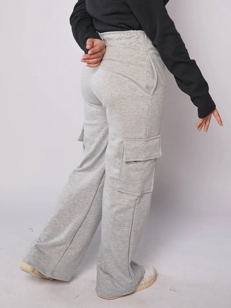 D600 - Grey Wide Leg Cargo Trousers