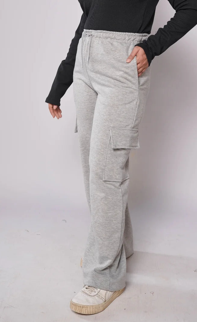 D600 - Grey Wide Leg Cargo Trousers