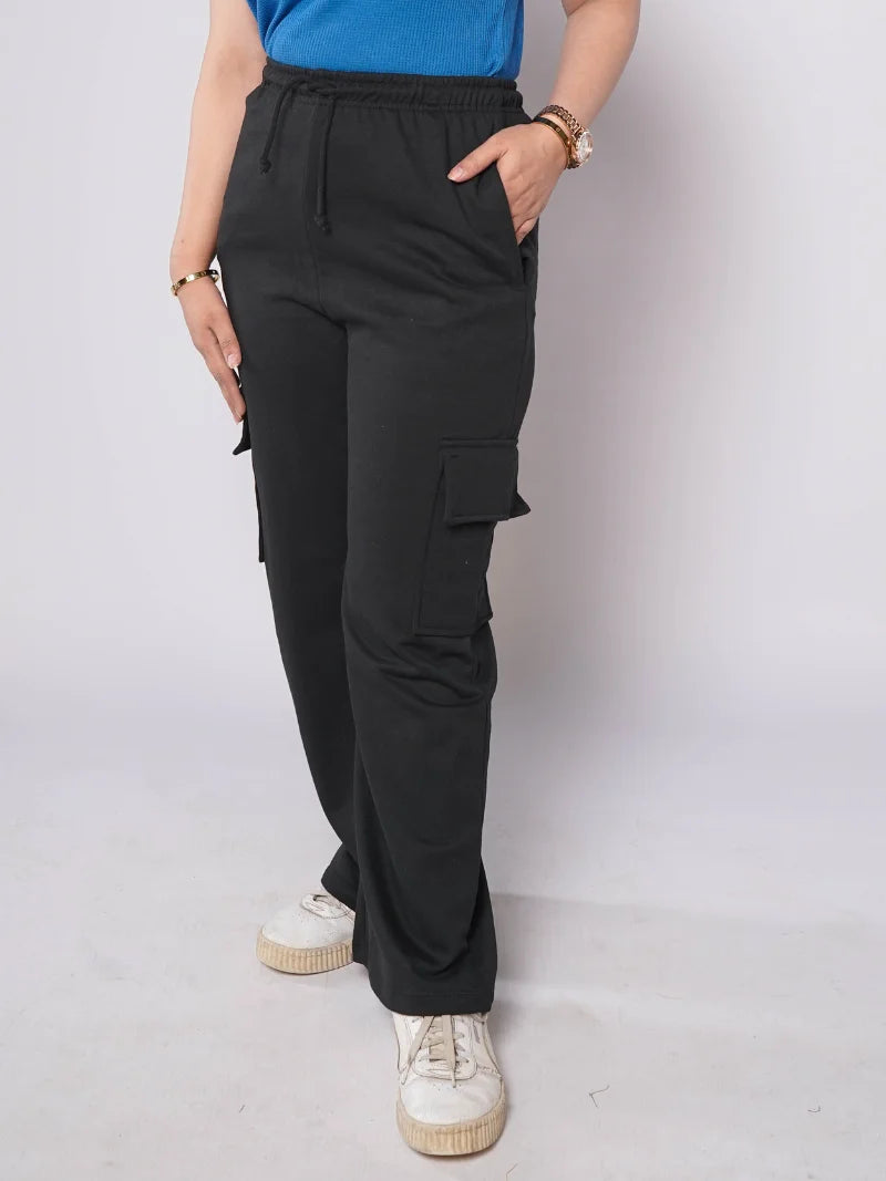 D600 - Black Wide Leg Cargo Trousers