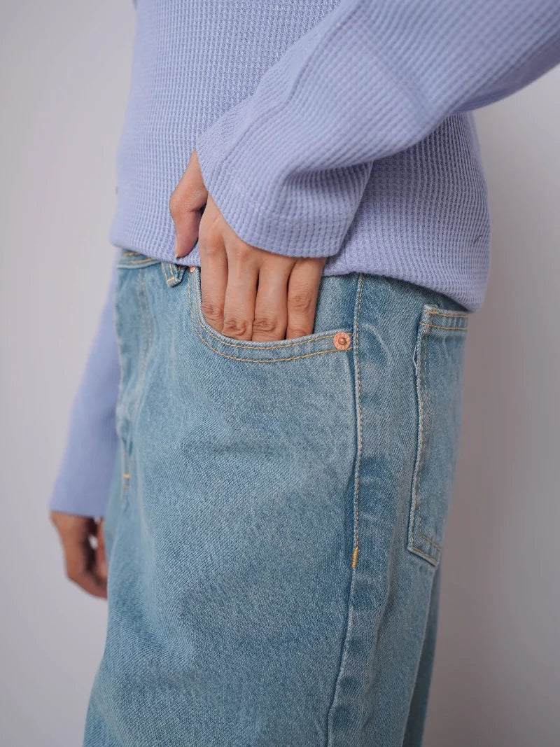 D600 - Vintage Blue High Waist Wide Leg Jeans