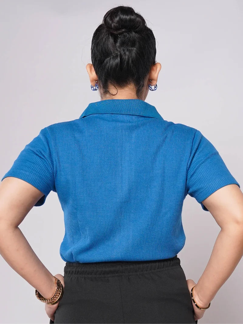 Johnny Collar Ribbed Knit Polo - Sapphire Blue (Short Sleeves)