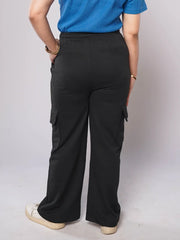 D600 - Black Wide Leg Cargo Trousers