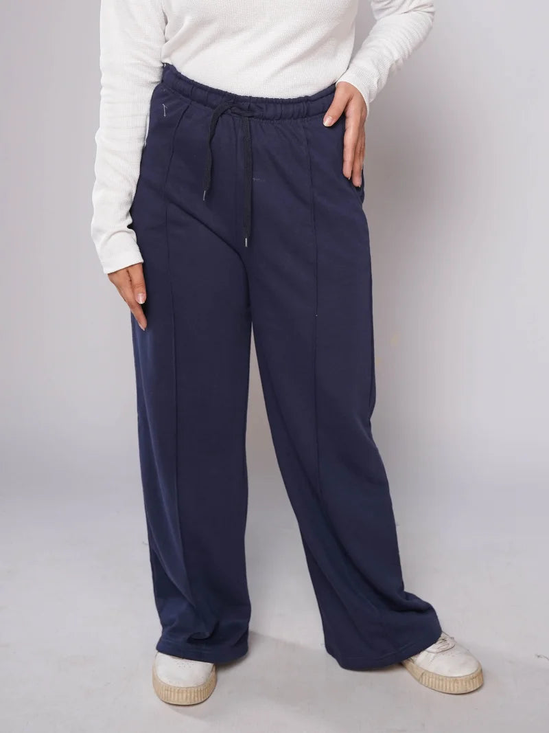 D600 - Navy Blue Wide Leg Trousers