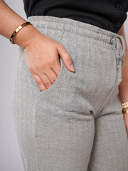 D600 - Grey Wide Leg Striped Trousers