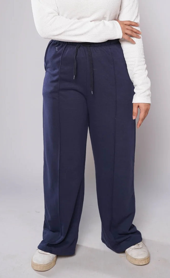 D600 - Navy Blue Wide Leg Trousers