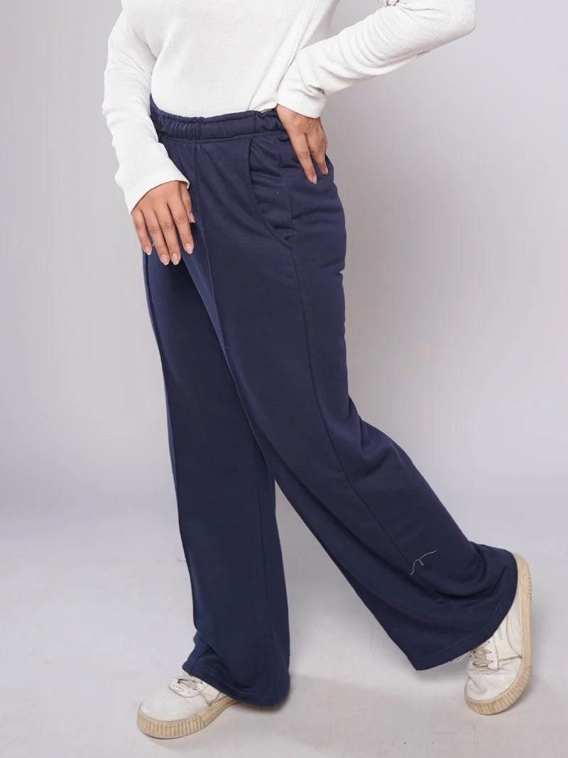 D600 - Navy Blue Wide Leg Trousers