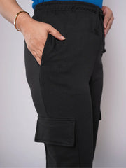 D600 - Black Wide Leg Cargo Trousers