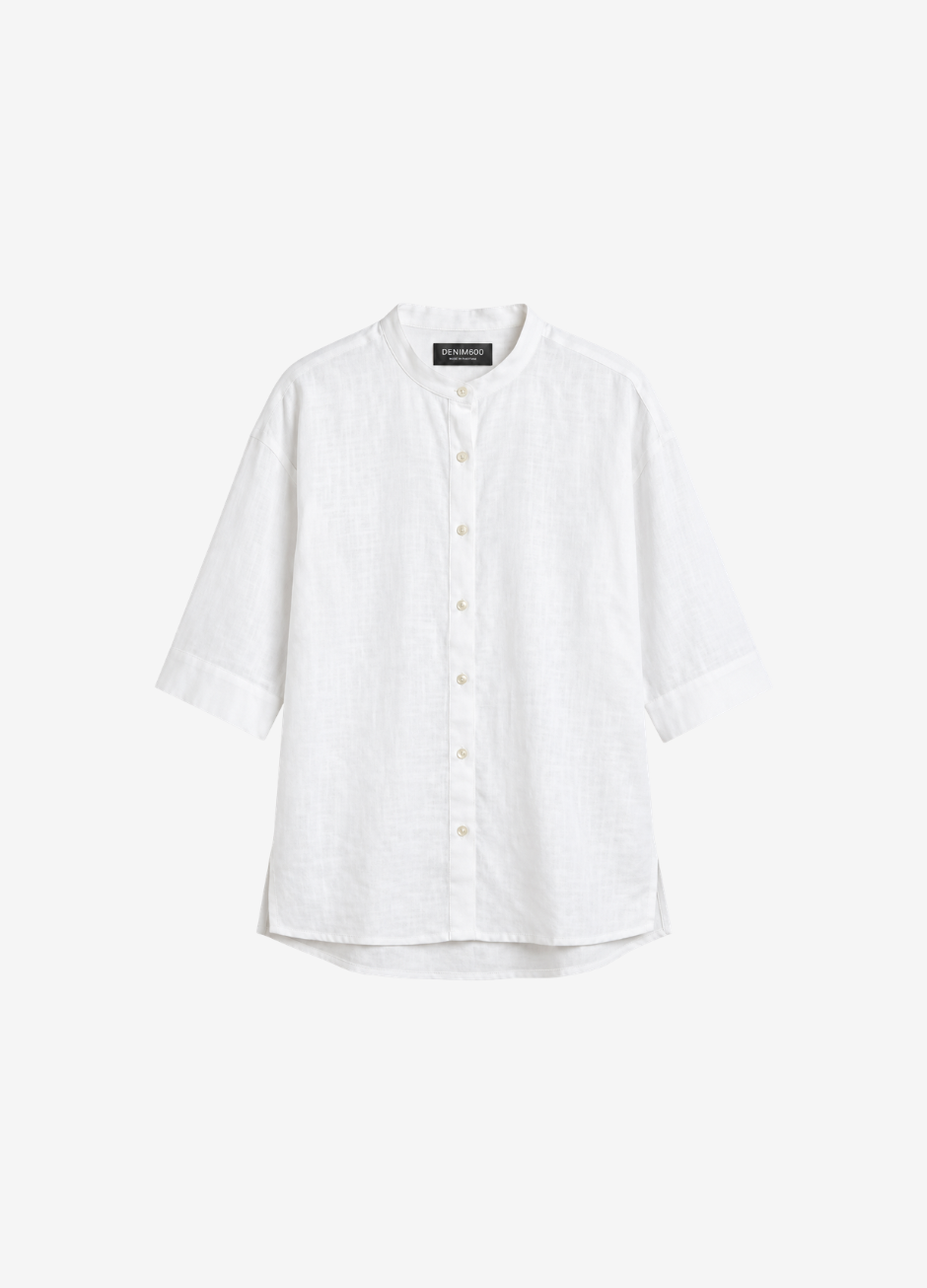 Band Collar Relaxed Fit Shirt - Off White