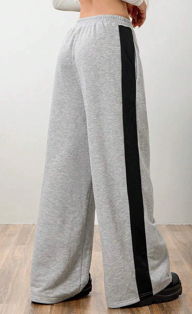 D600 Grey Side Panel Wide Leg Trouser