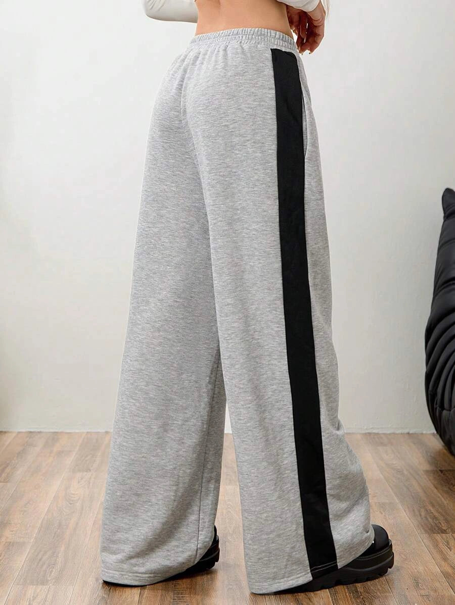 D600 Grey Side Panel Wide Leg Trouser