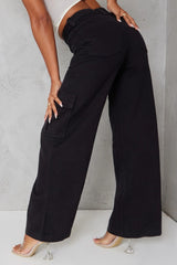 PURE BLACK WIDE LEG CARGO JEANS