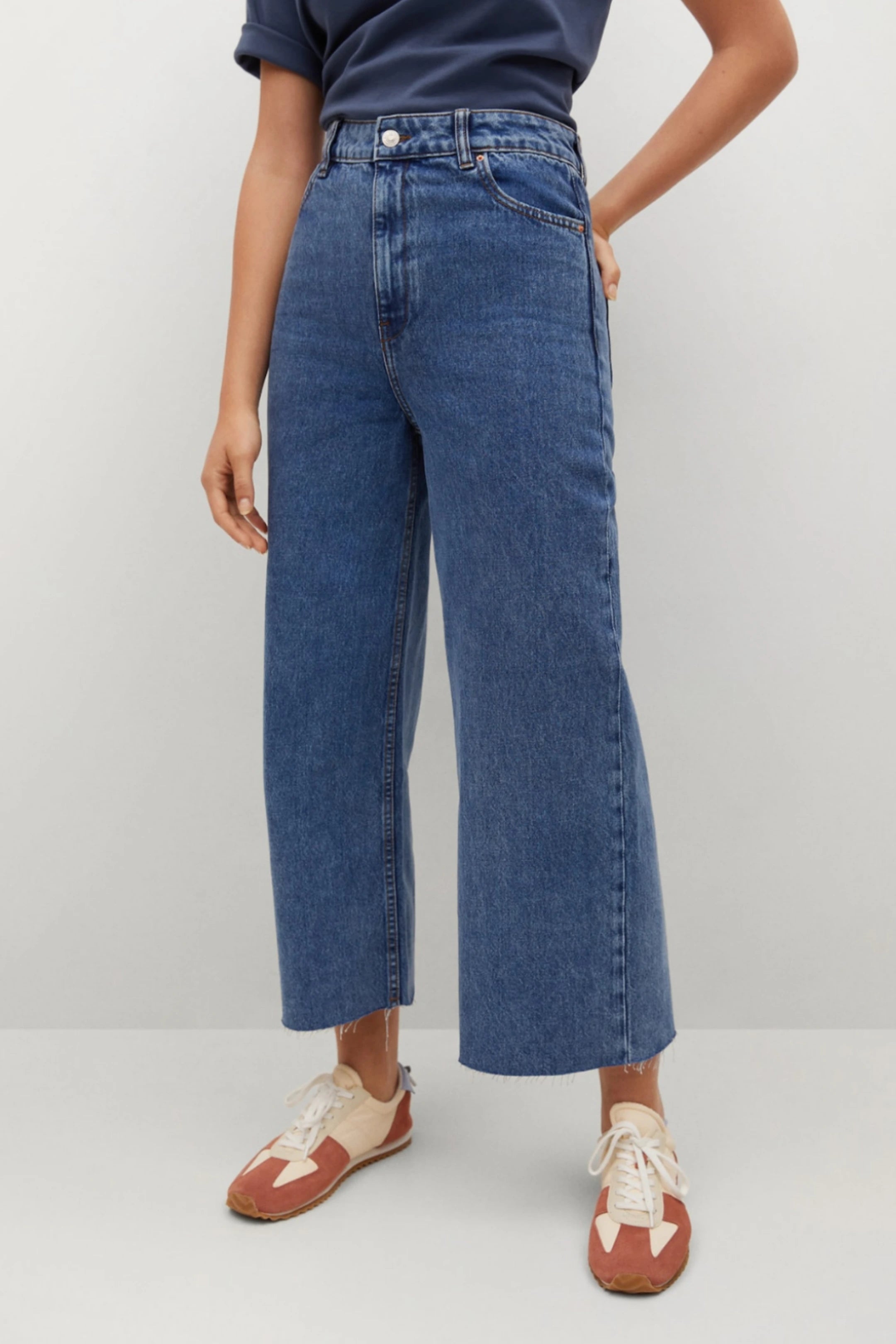 Mango Wide Leg Frayed Hem Jeans