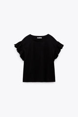 ZARA BLACK RUFFLED TOP - (Short Sleeves)