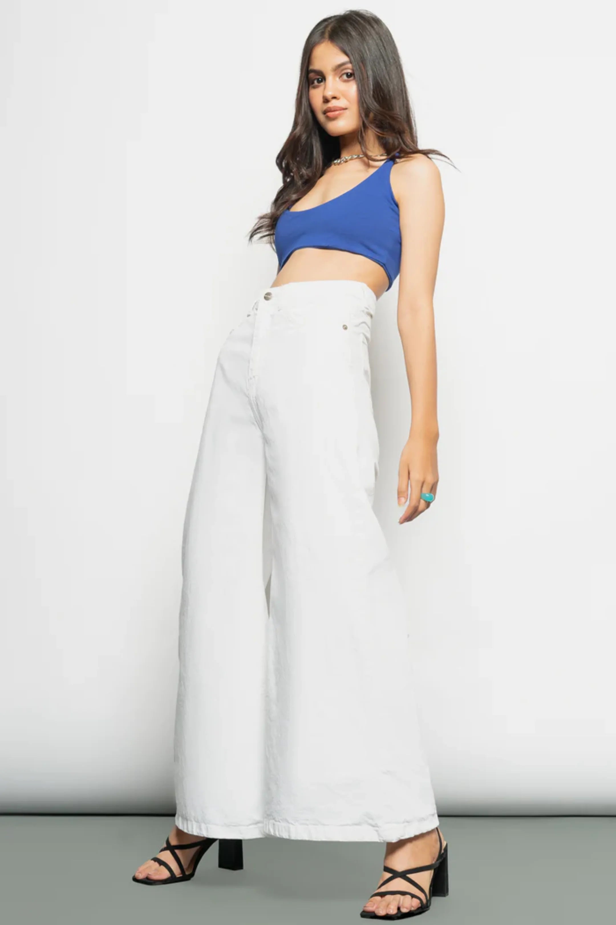 High-Waisted White Wide-Leg Jeans