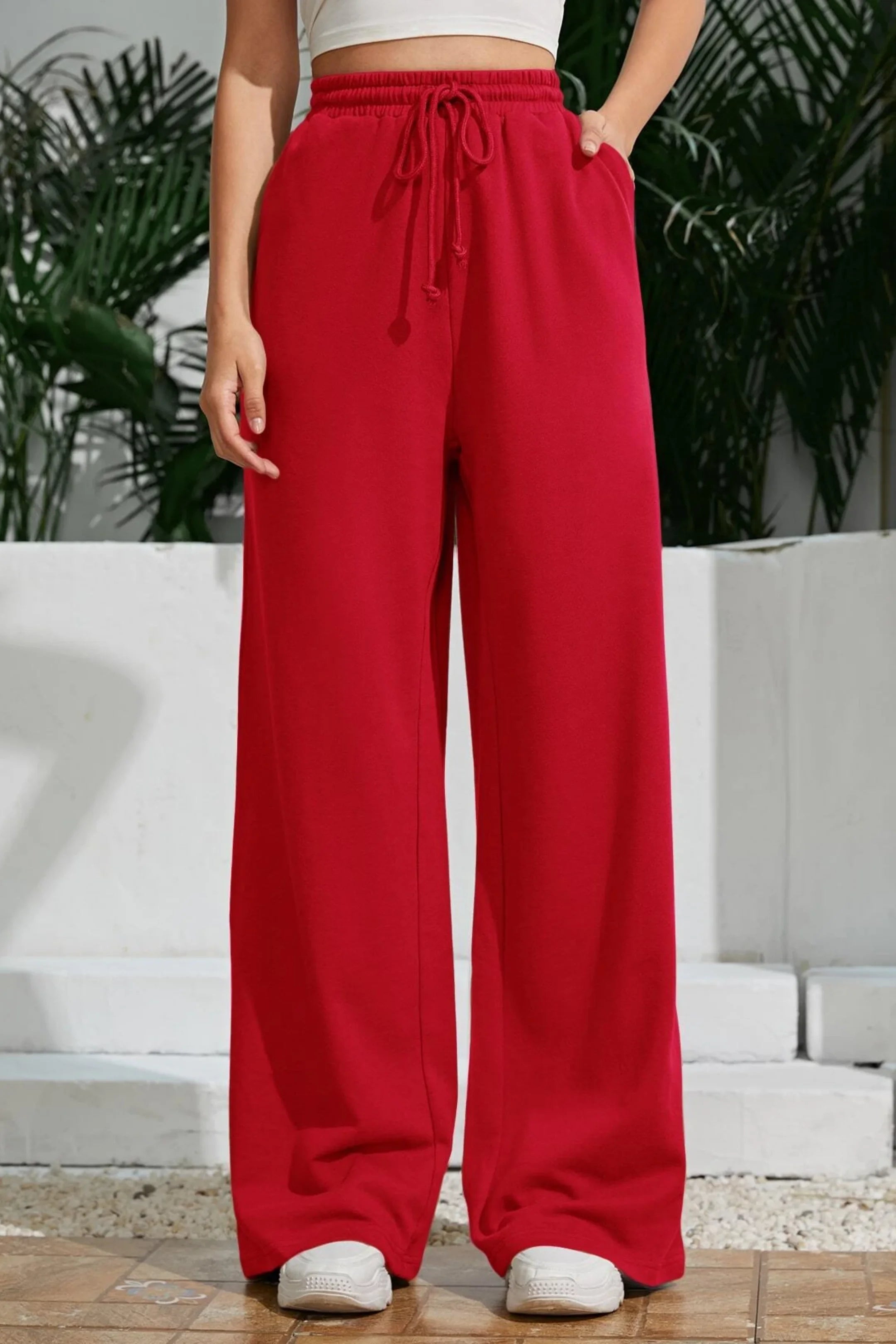 Red Wide Leg High-Waist Trousers