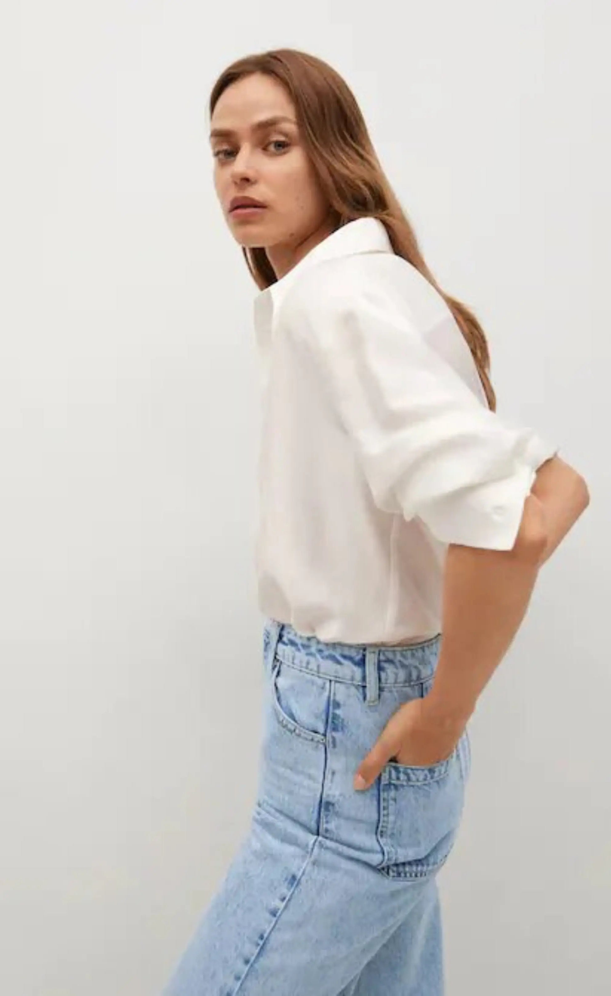 MNG High Rise Frayed Hem Wide Leg Jeans