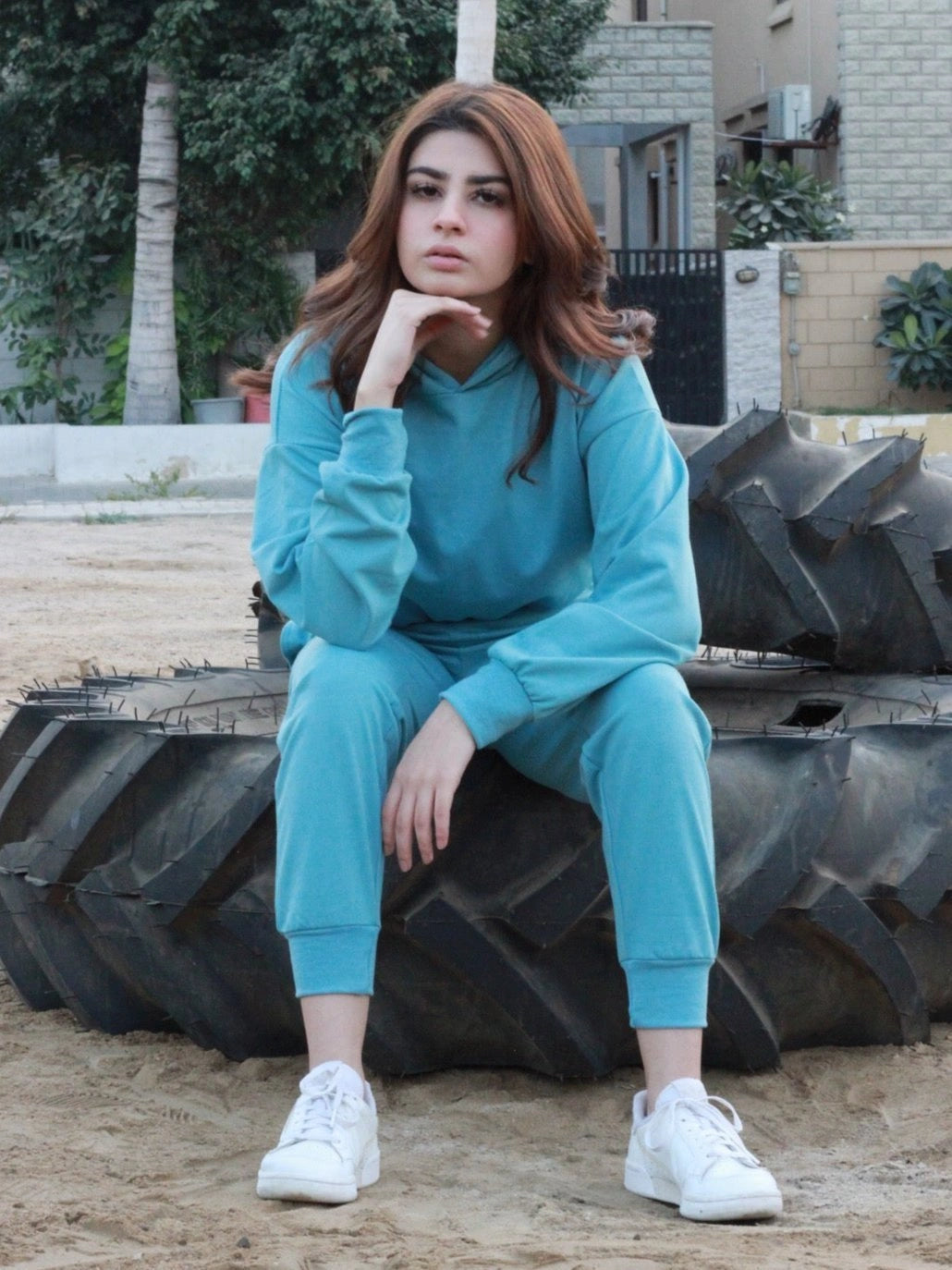 Hooded Crop Sweatshirt - Turquoise (MINOR FAULT)