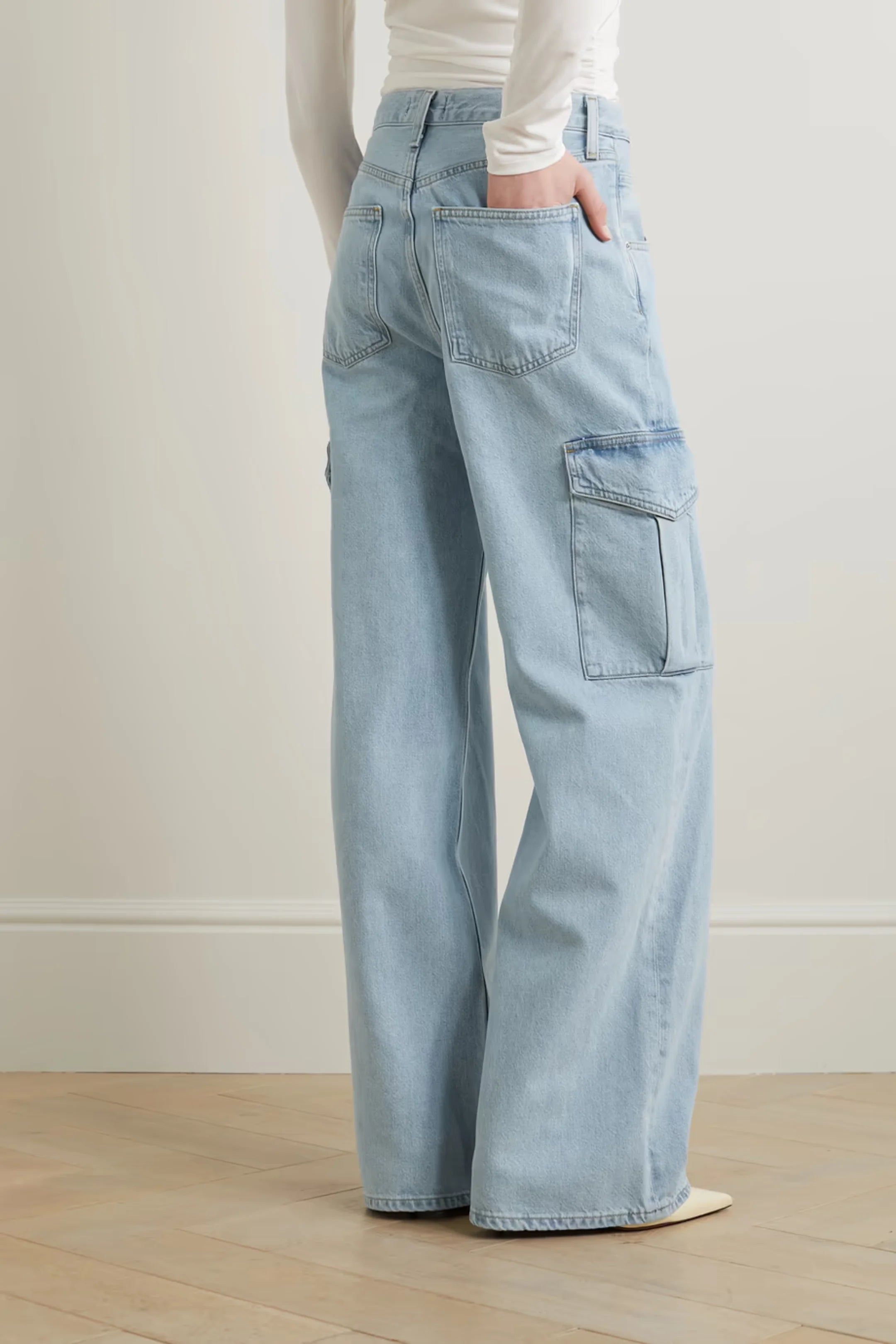 High-rise wide-leg cargo organic jeans