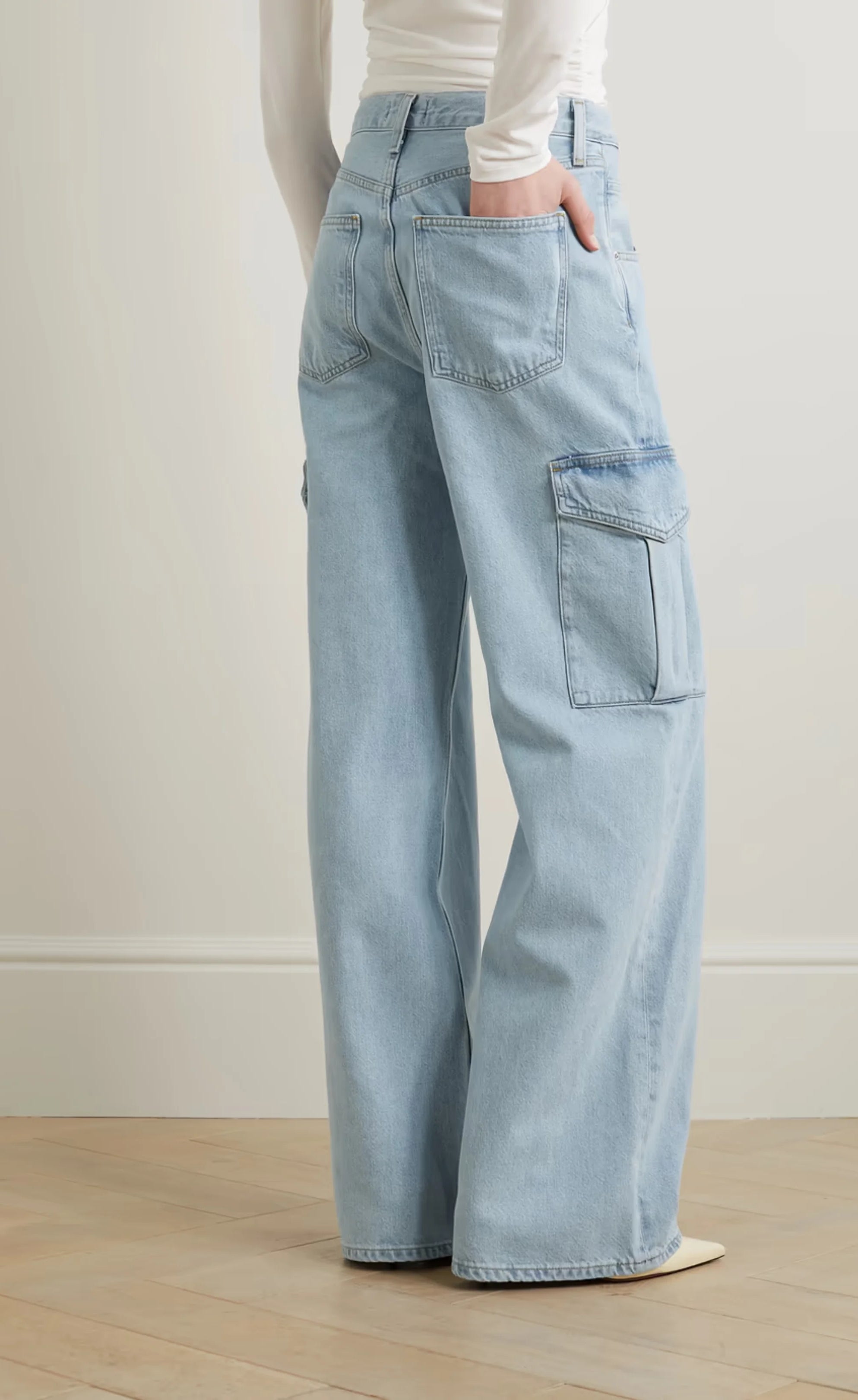 High-rise wide-leg cargo organic jeans