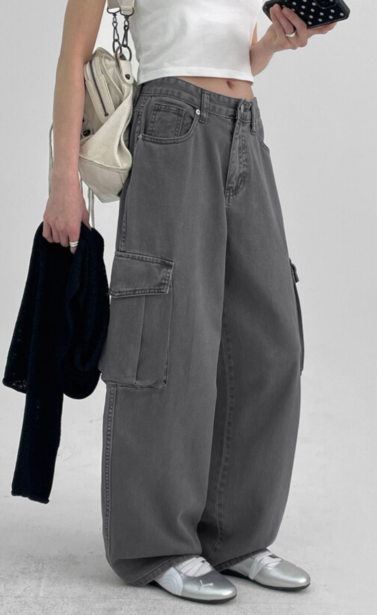 ZARA Cargo High-Waist Wide-Leg Jeans - Vintage Grey