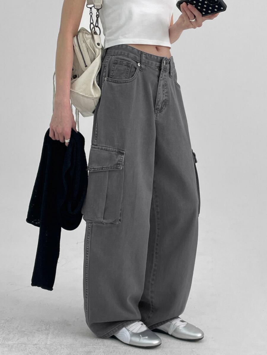 ZARA Cargo High-Waist Wide-Leg Jeans - Vintage Grey
