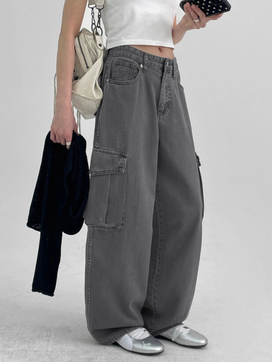Zara Cargo High-Waist Wide-Leg Jeans - Vintage Grey