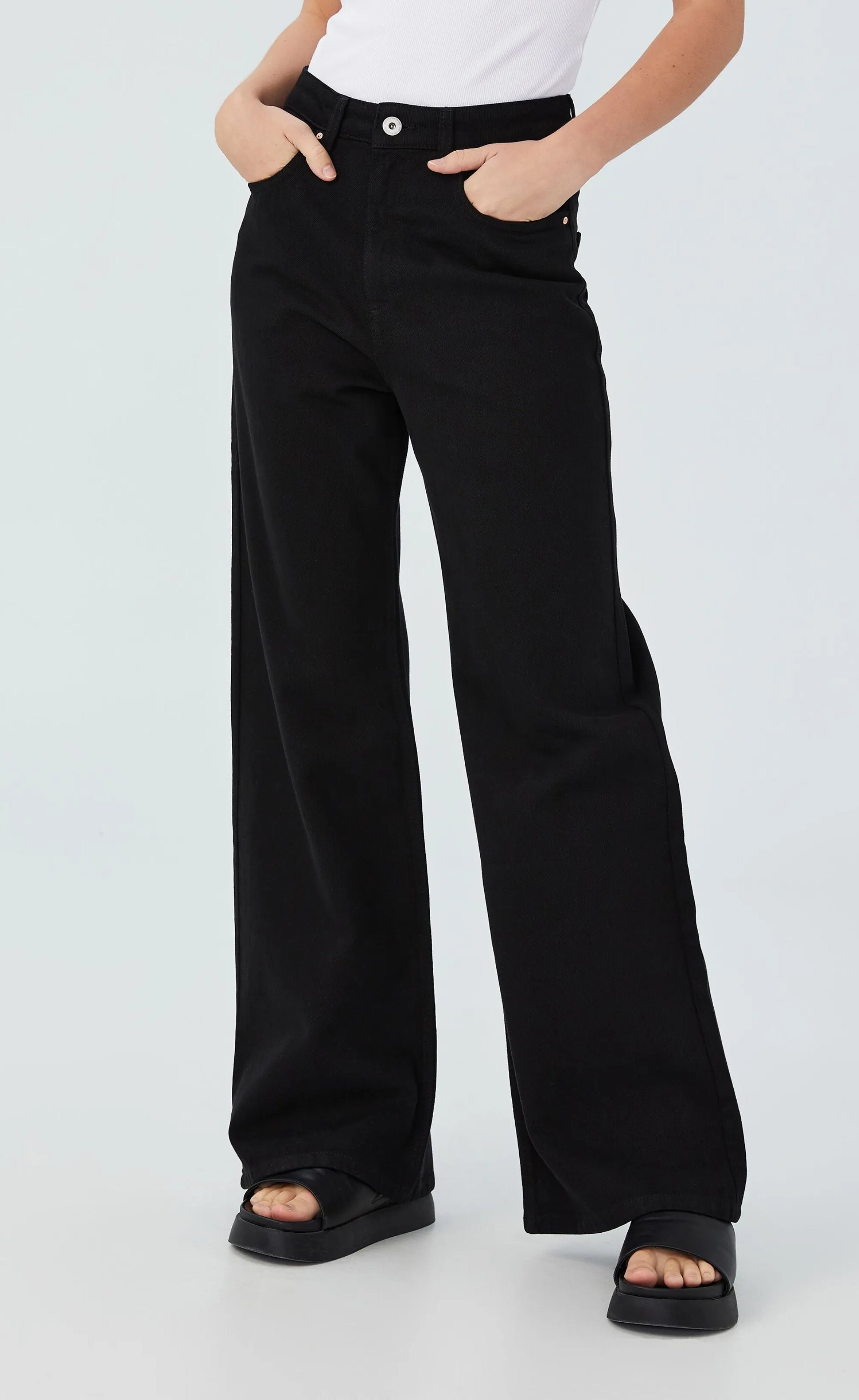 Zara pure black high waisted wide-leg jeans