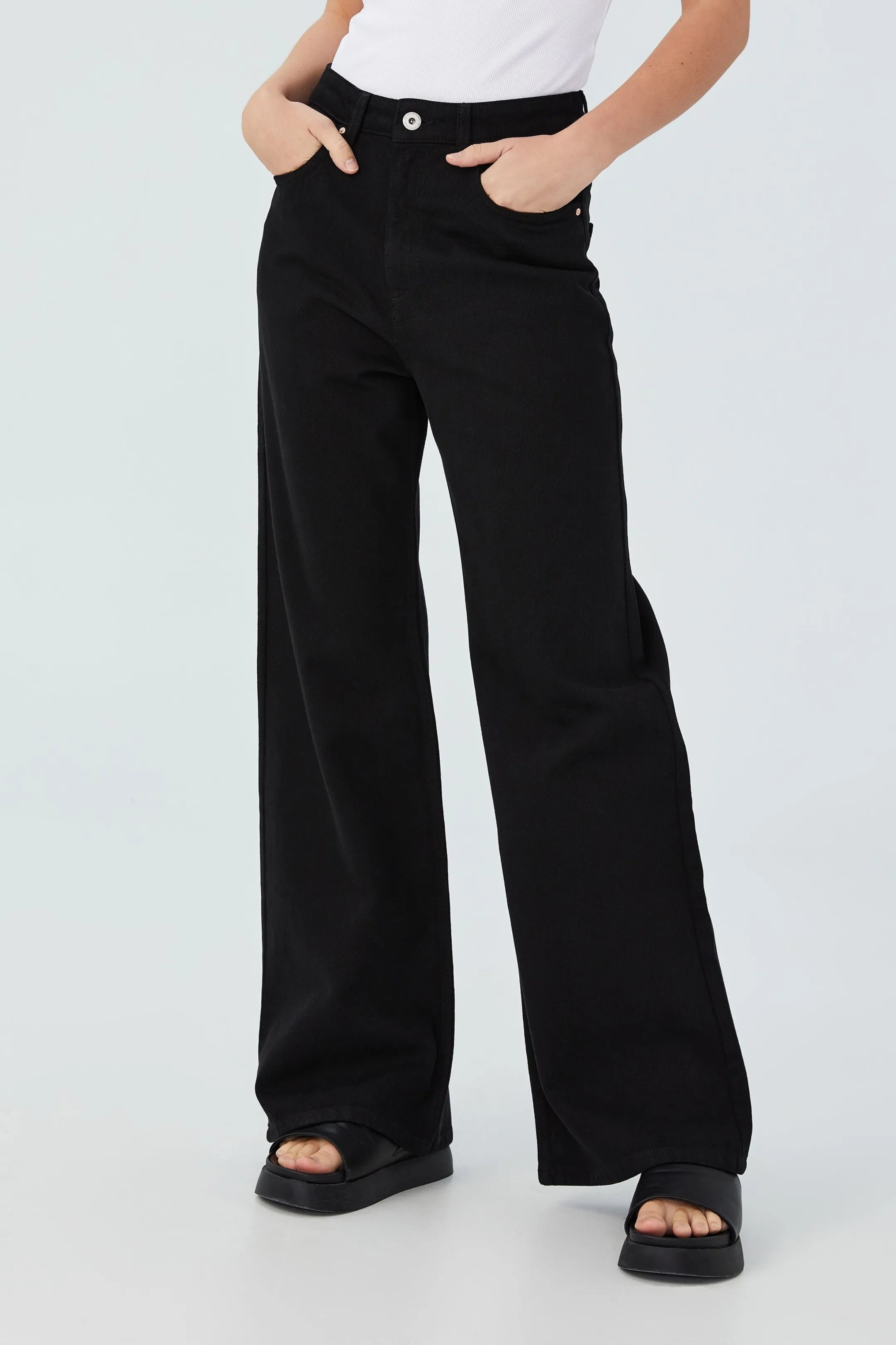 Zara pure black high waisted wide-leg jeans