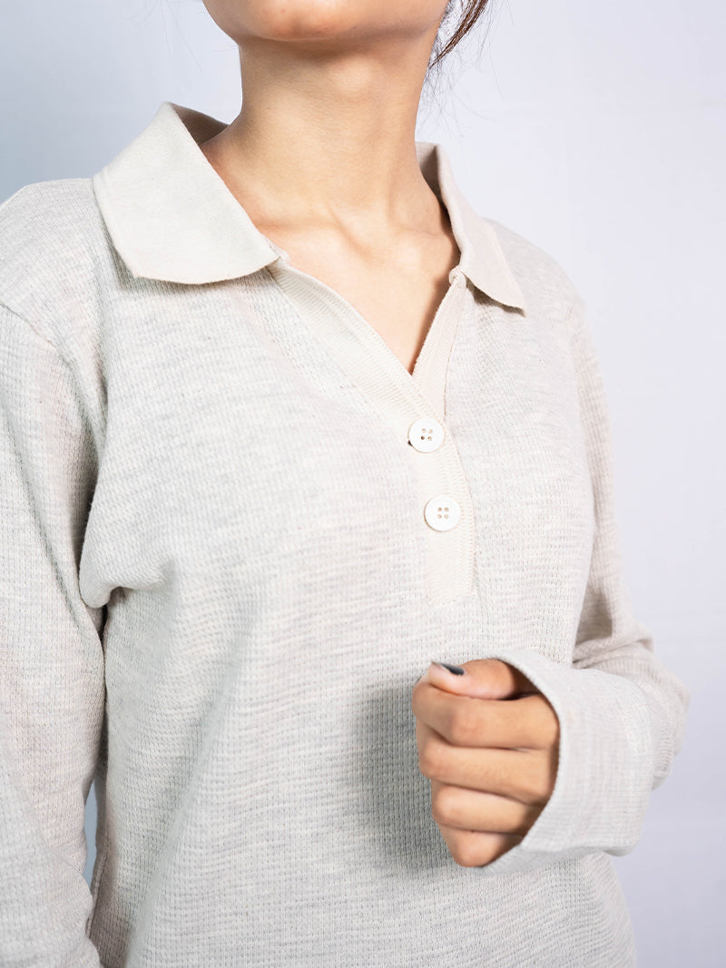 Johnny Collar Button Ribbed Knit Polo - (Full Sleeves)