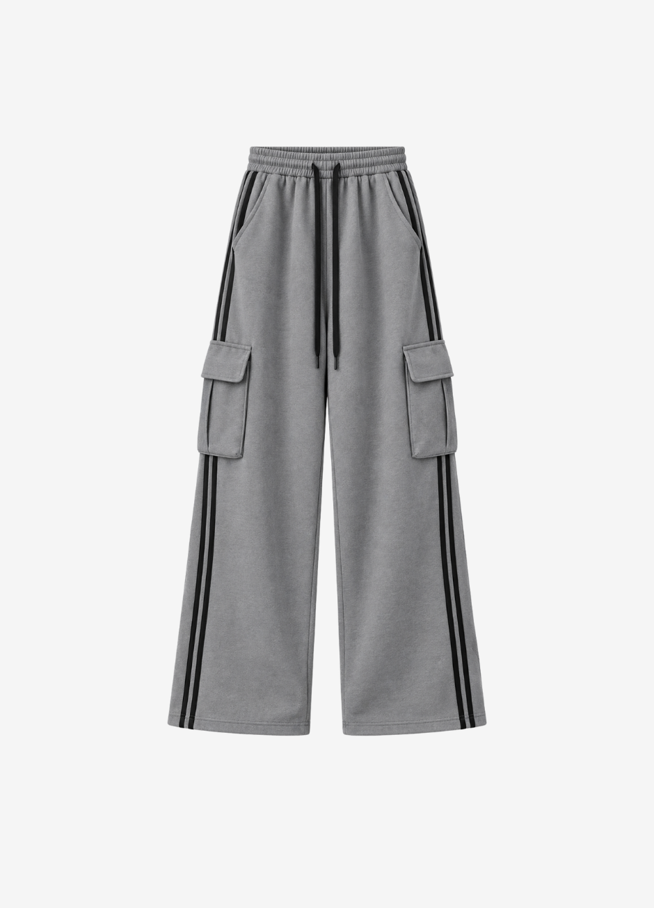 D600 Grey Stripe Cargo Wide-Leg Trouser
