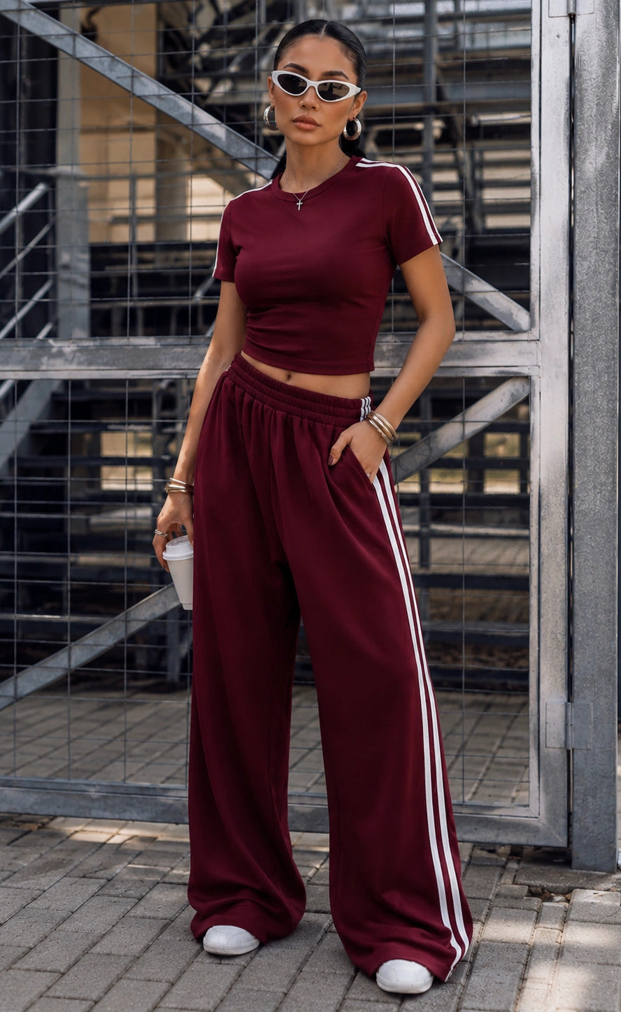 Essential Stripe Co-Ord Set | Maroon